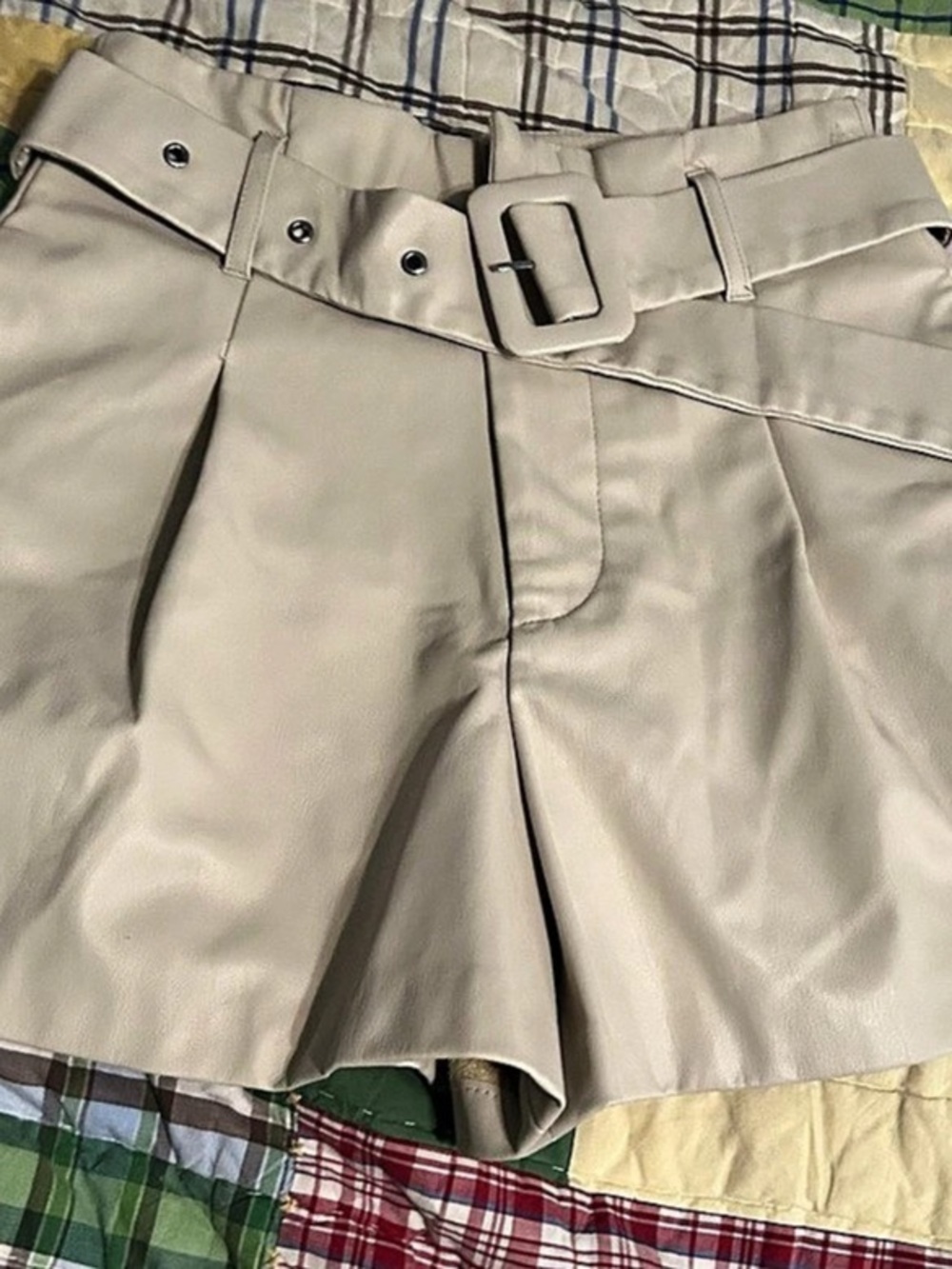 Zara Faux Leather Belted Shorts Beige Size XS